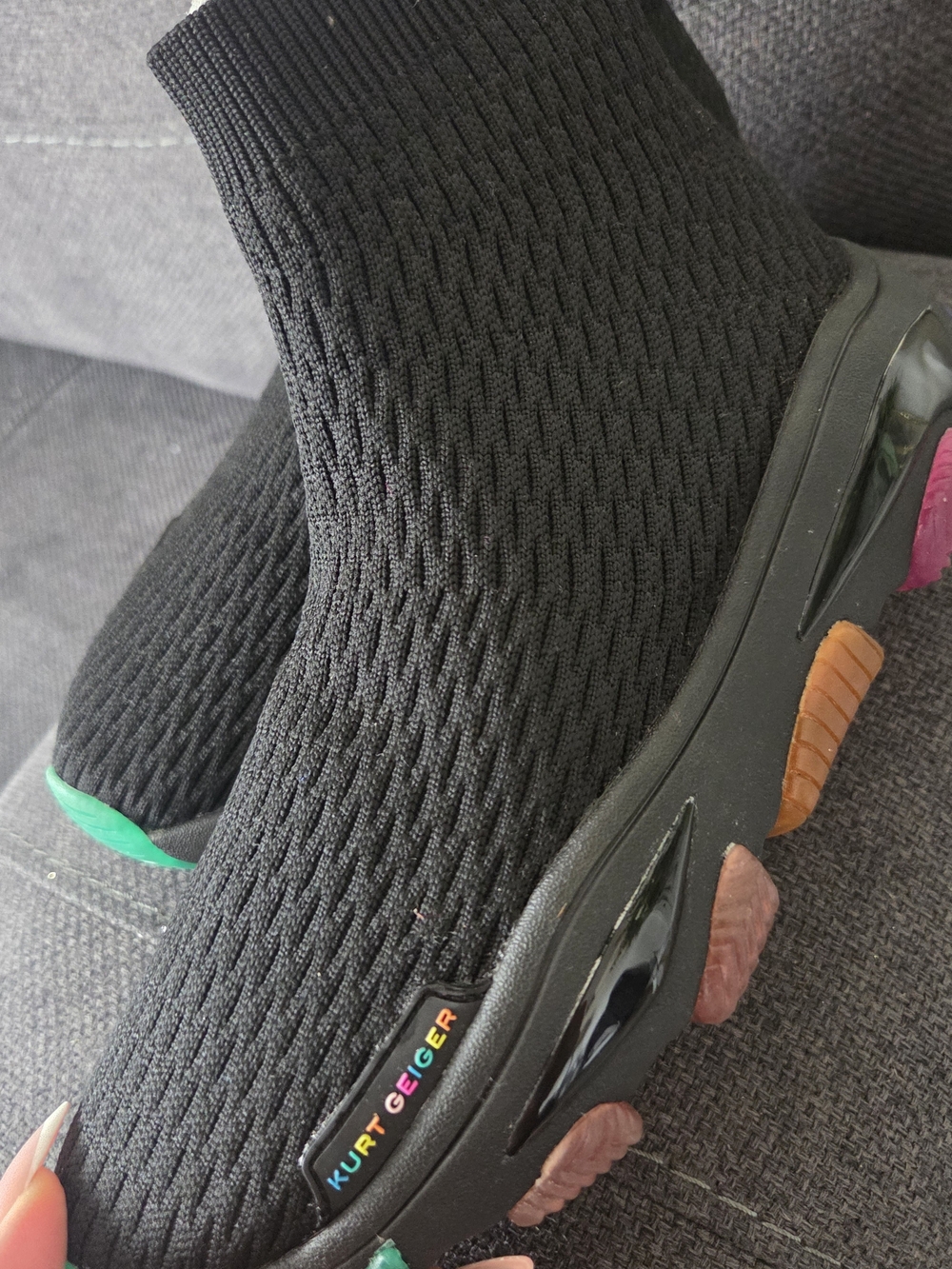 Kurt Geiger Black Knit Sock Sneakers with Multicolor Accents